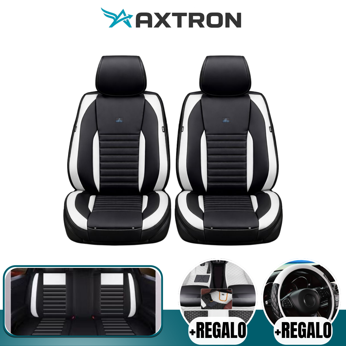 Funda para Auto Booster Universal en Cuero Legítimo con Airbag Incorporado + REGALO: Alfombra y Funda para Volante